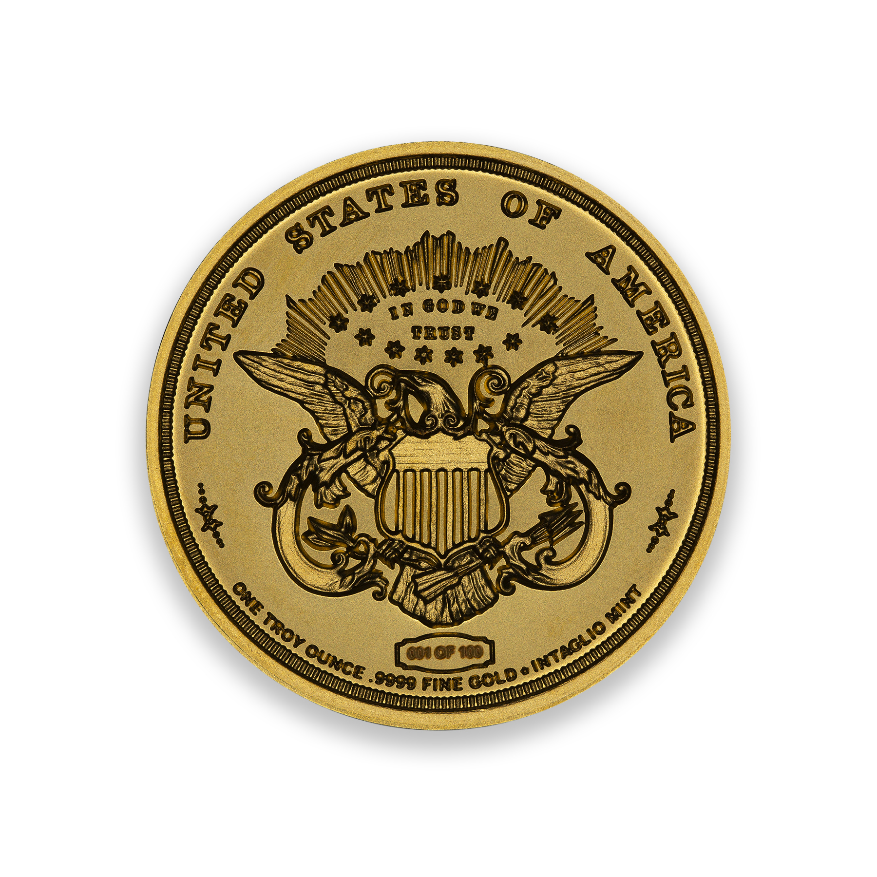 1877 $50 HALF UNION TRIBUTE - 1 TROY OUNCE - 30MM - .9999 FINE GOLD - ONLY 100 MINTED - IN CAPSULE - Image 3