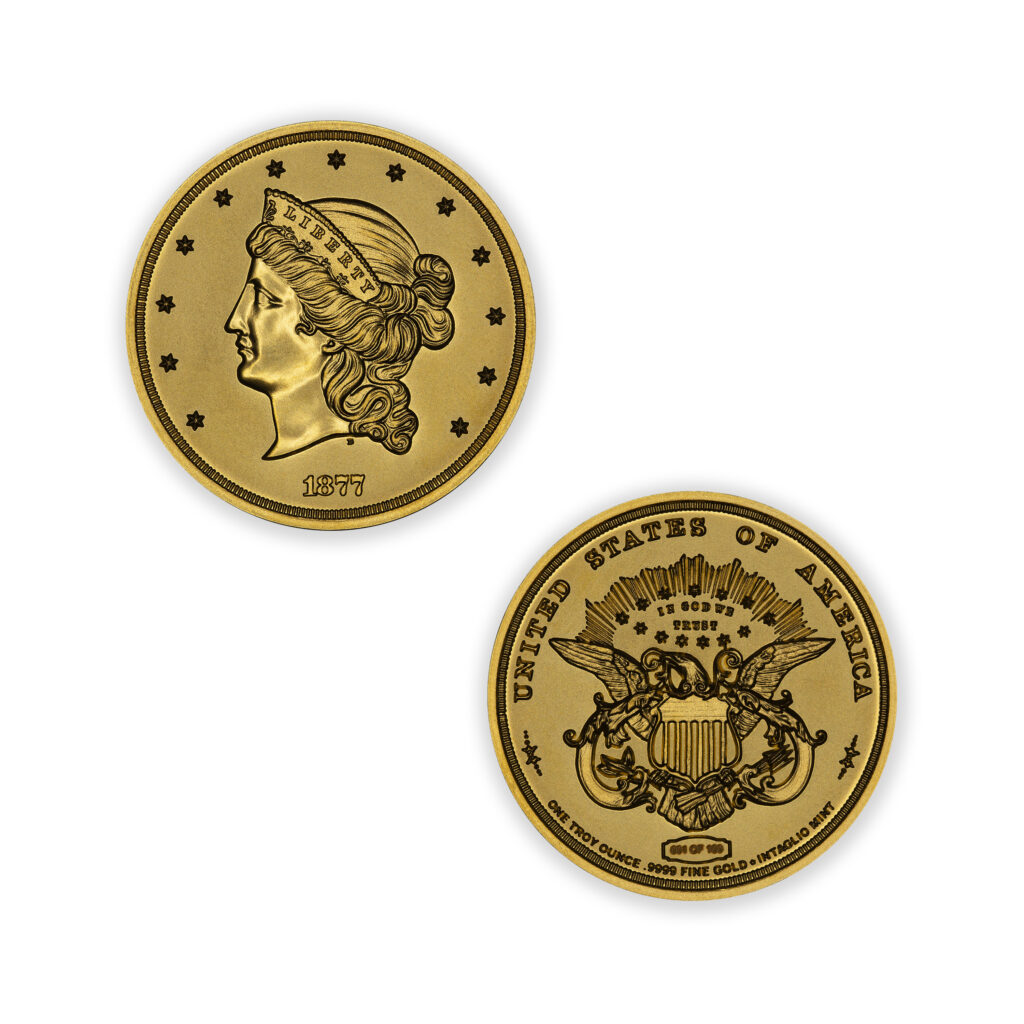 1877 $50 HALF UNION TRIBUTE - 1 TROY OUNCE - 30MM - .9999 FINE GOLD - ONLY 100 MINTED - IN CAPSULE