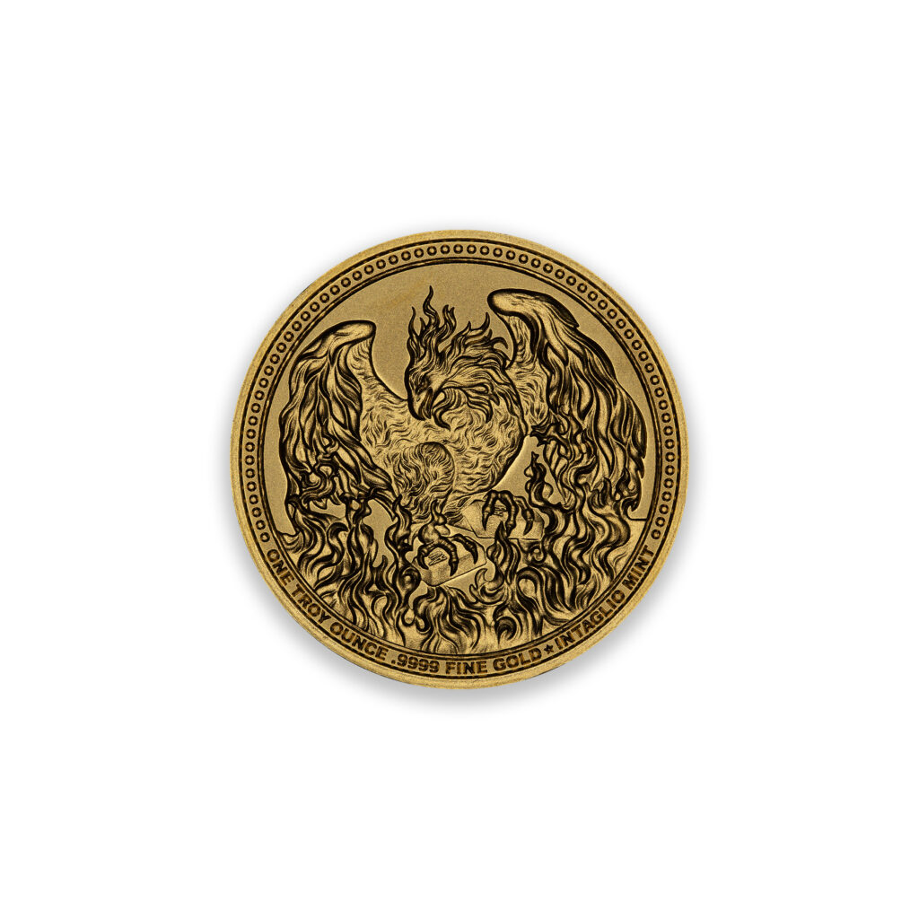 FIAT DECAY - PHOENIX RISING - 1 TROY OUNCE - 30MM - .9999 FINE GOLD - ONLY 100 MINTED - IN CAPSULE