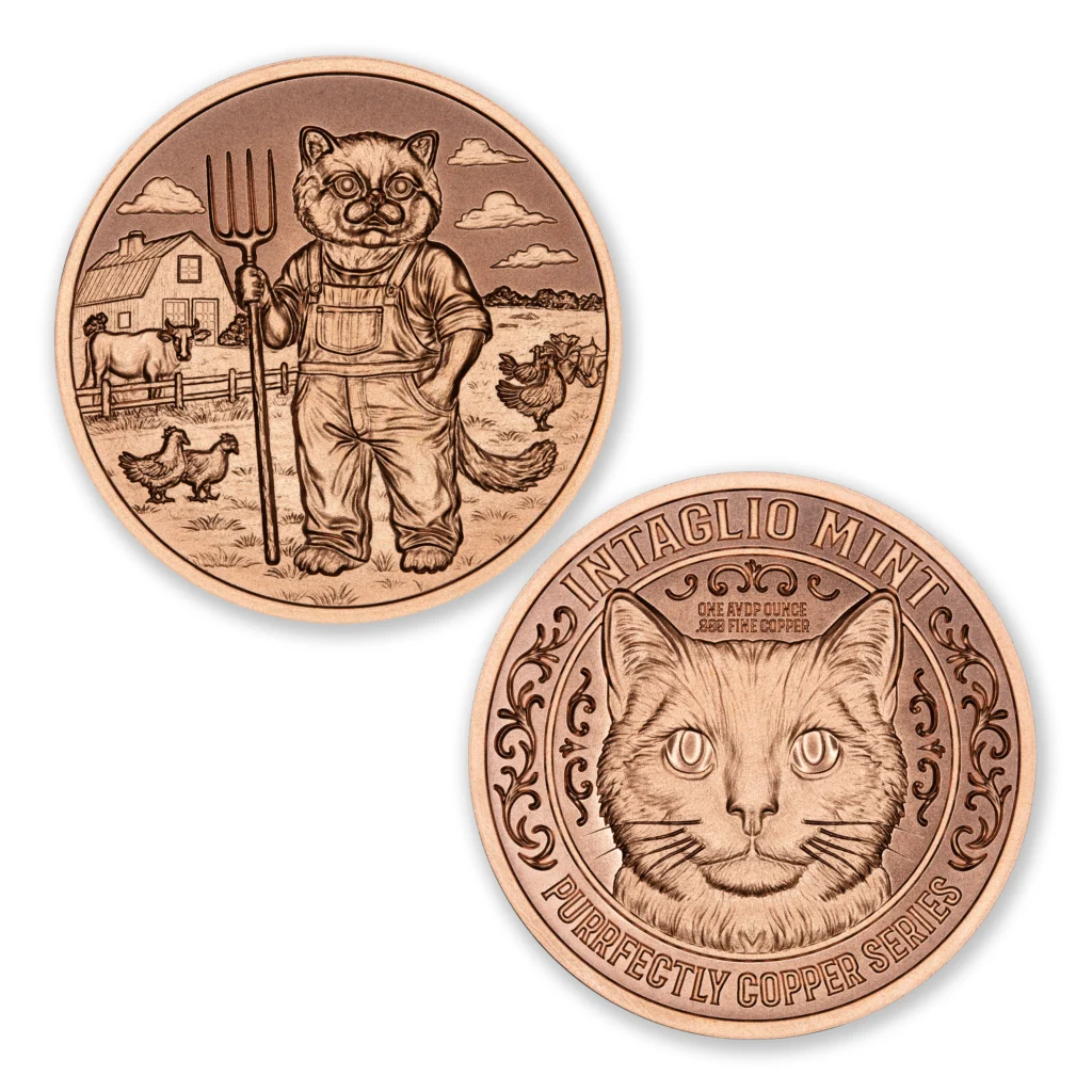 PURRFECTLY COPPER SERIES - FARMER CAT - 1OZ - 39MM - CU