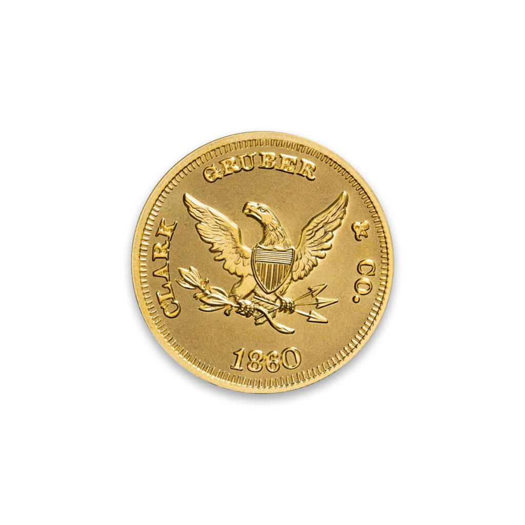 TERRITORIALS - CLARK GRUBER & CO PIKE'S PEAK TRIBUTE - 1 TROY OUNCE - 30MM - .9999 FINE GOLD - ONLY 100 MINTED - IN CAPSULE (Copy)