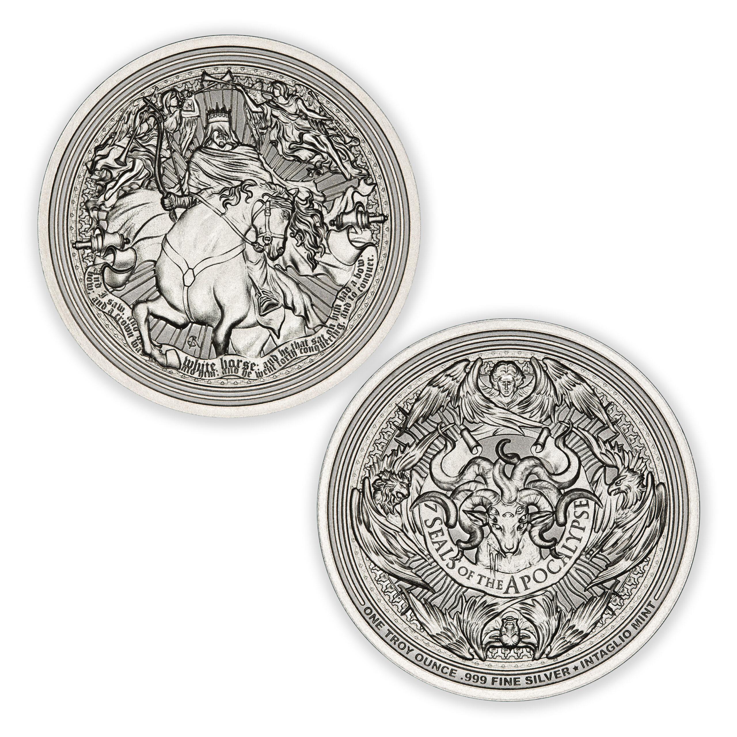 seven seals of the apocalypse - white horse - 39mm .999 Fine Silver