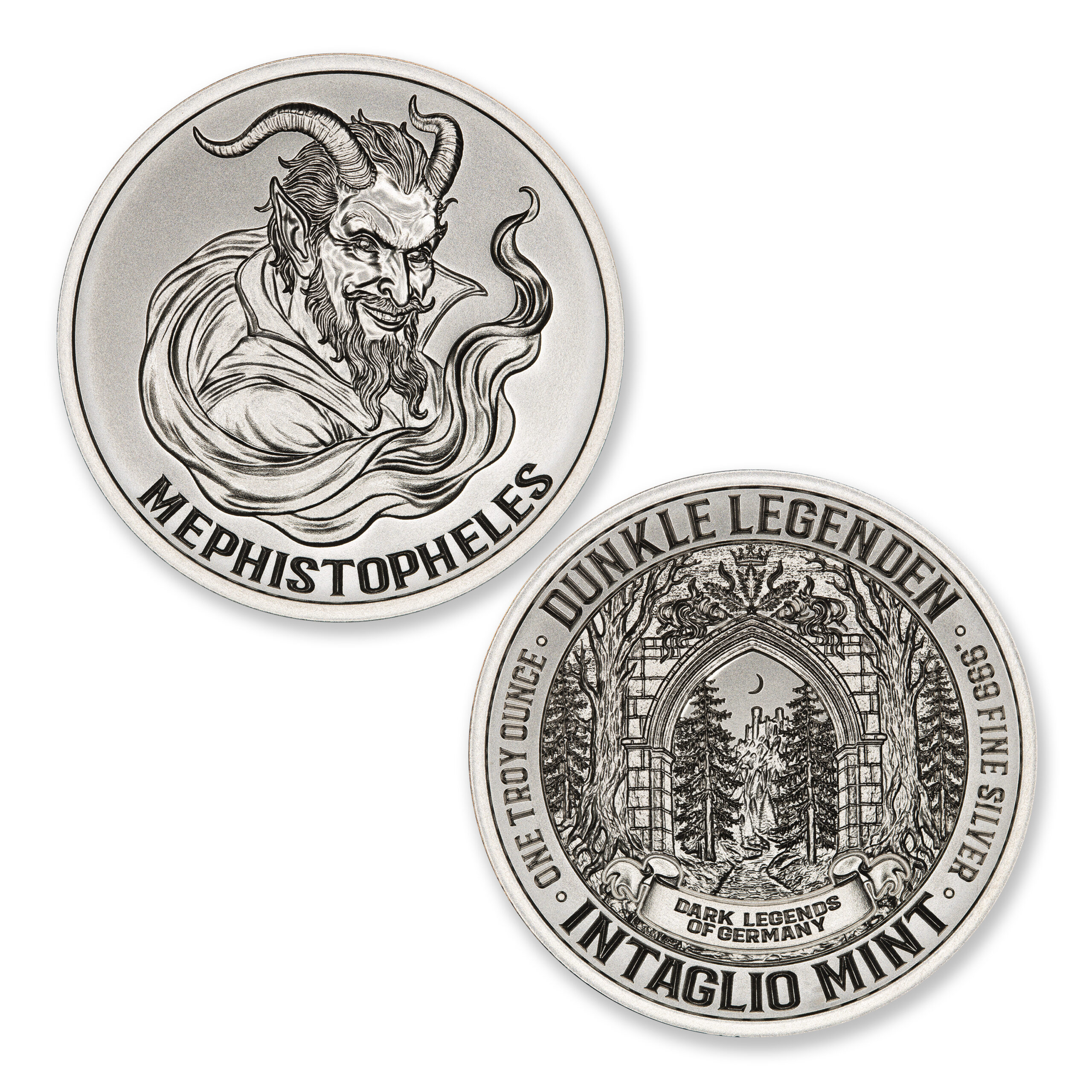 DUNKLE LEGENDEN (DARK LEGENDS OF GERMANY) - MEPHISTOPHELES - 1 TROY OUNCE - 39mm - Image 1