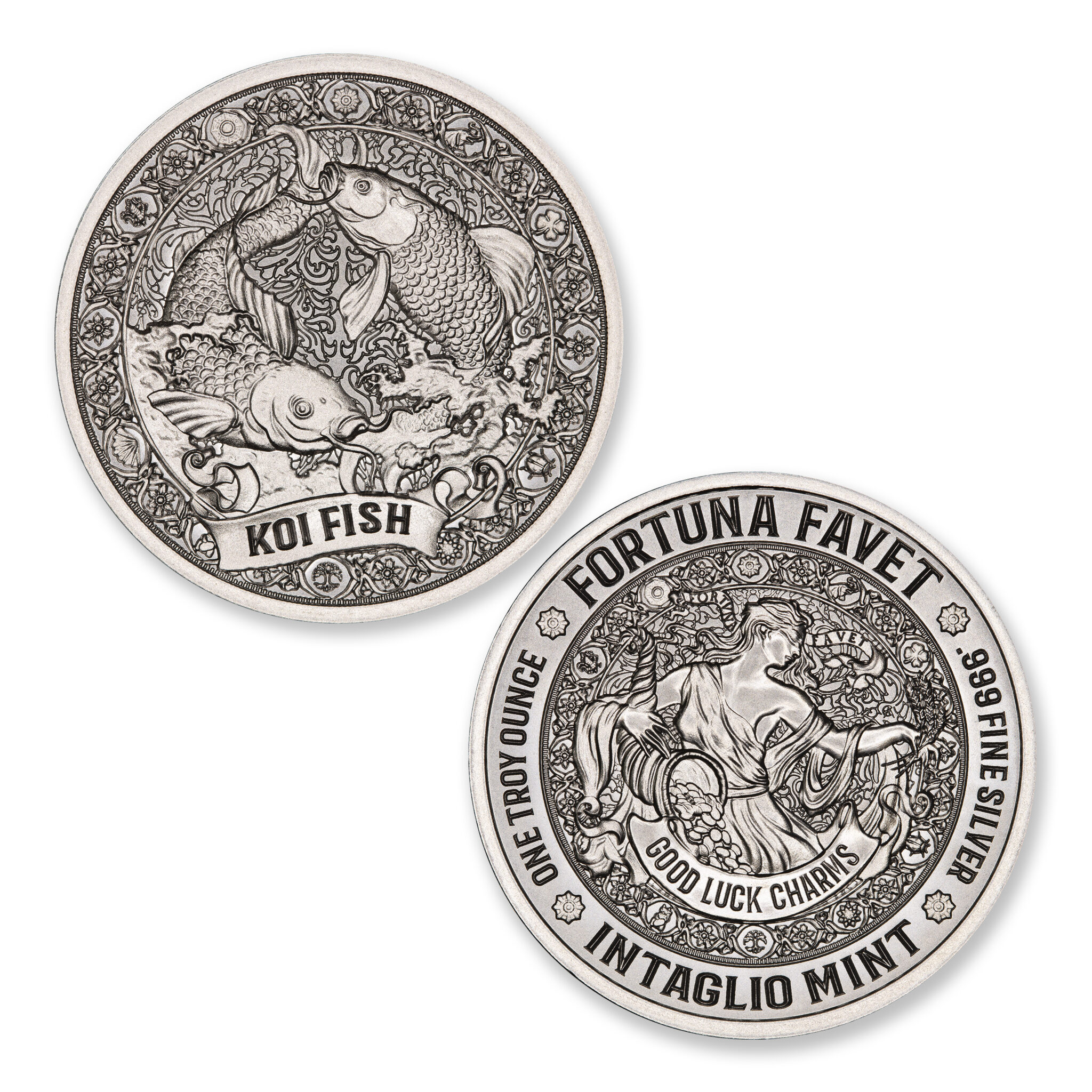 FORTUNA FAVET – GOOD LUCK CHARMS SERIES – KOI FISH – 1 TROY OUNCE – 39MM