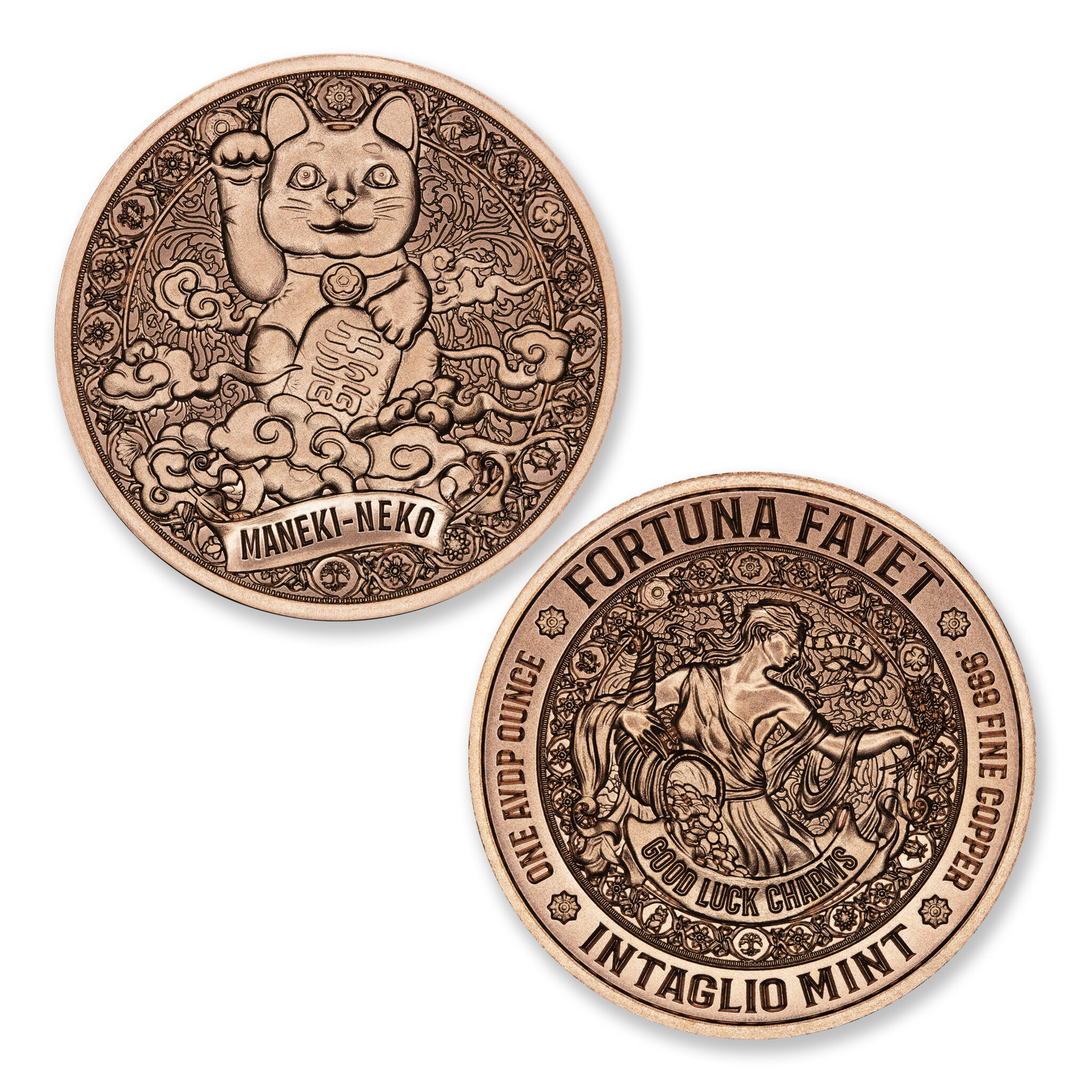 FORTUNA FAVET - GOOD LUCK CHARMS SERIES - MANEKI-NEKO - 1OZ - 39MM - CU