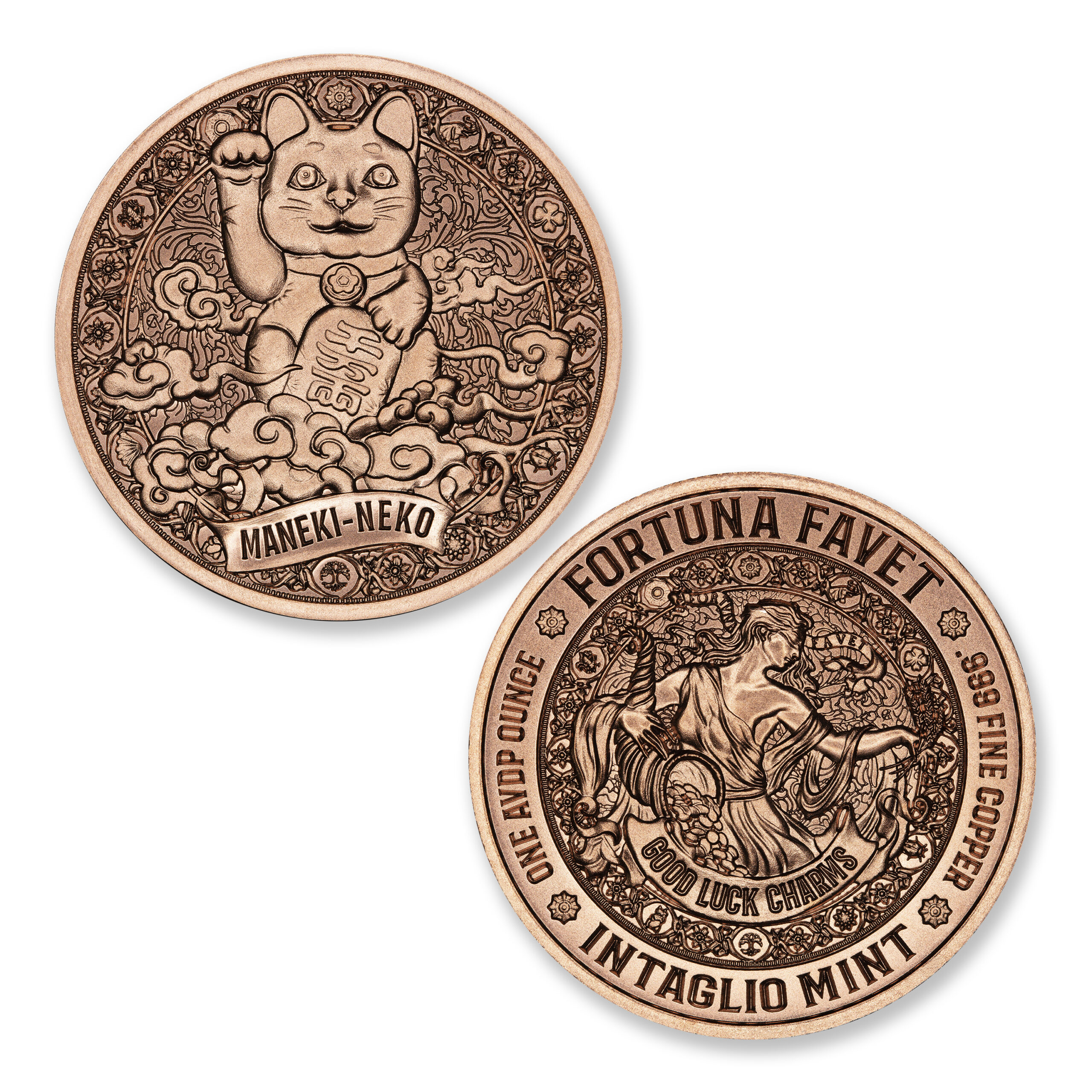 FORTUNA FAVET - GOOD LUCK CHARMS SERIES - MANEKI-NEKO - 1OZ - 39MM - CU - Image 1