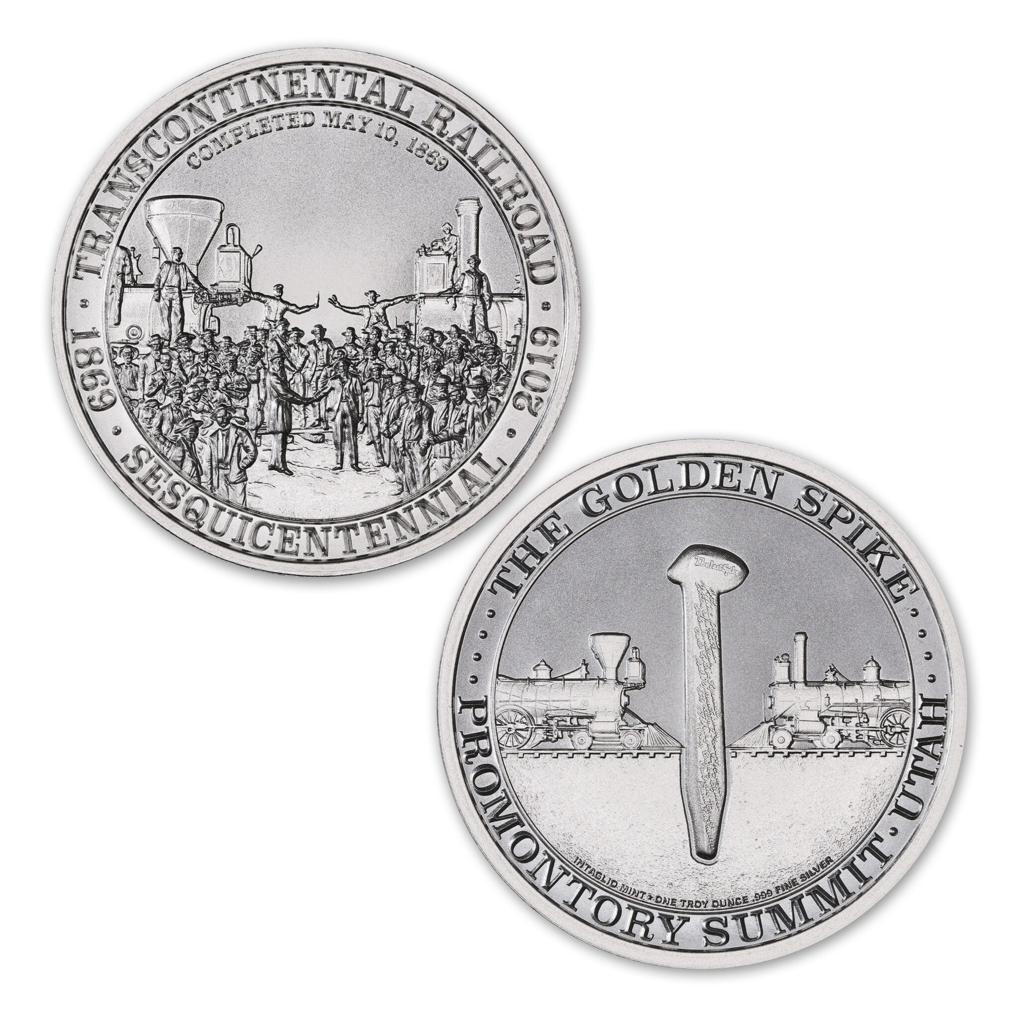 TRANSCONTINENTAL RAILROAD – THE GOLDEN SPIKE – 1 TROY OUNCE – 39MM