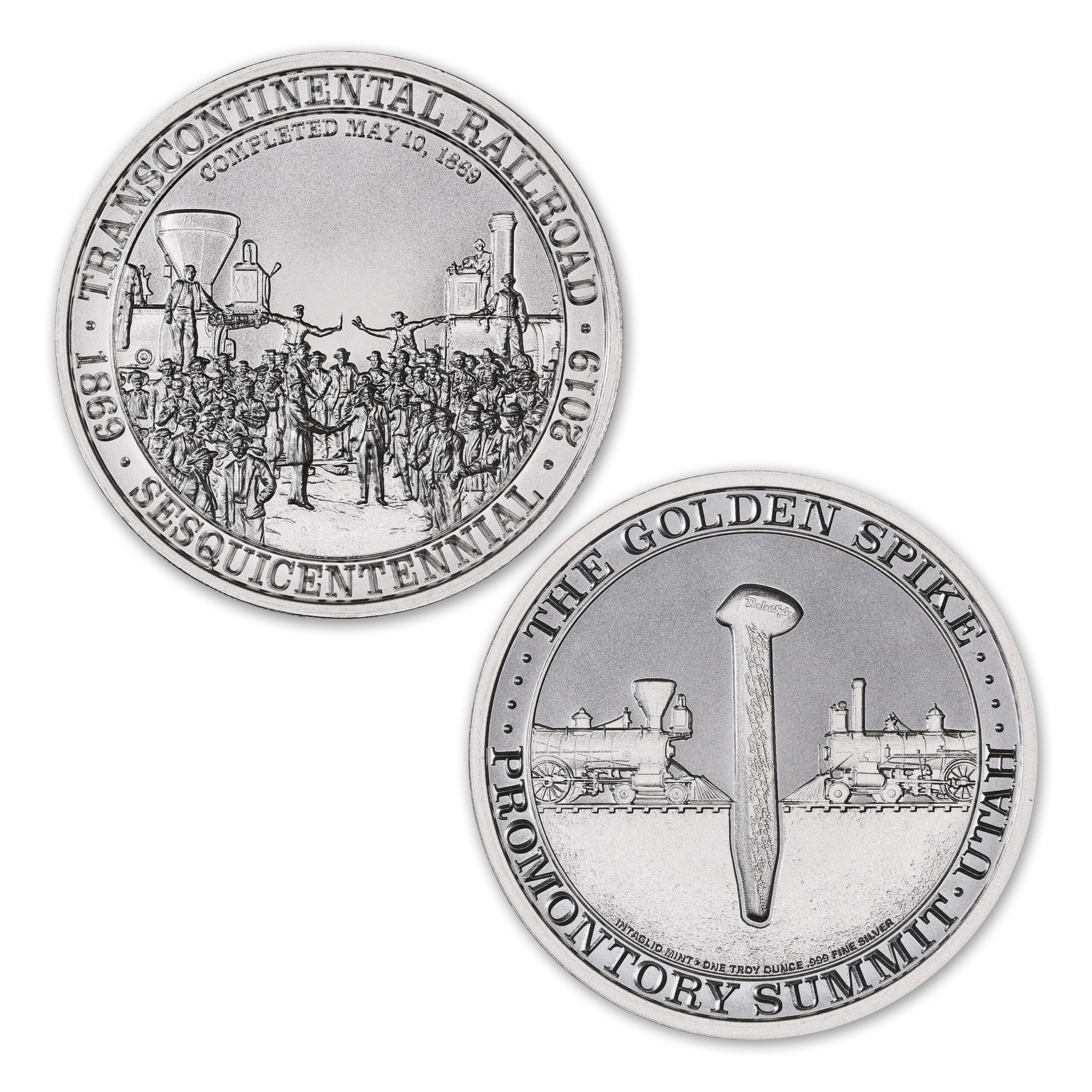 TRANSCONTINENTAL RAILROAD – THE GOLDEN SPIKE – 1 TROY OUNCE – 39MM - Image 1