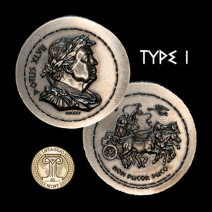 2025 Trump Ancients Collection Type I silver round, laureate portrait and chariot reverse