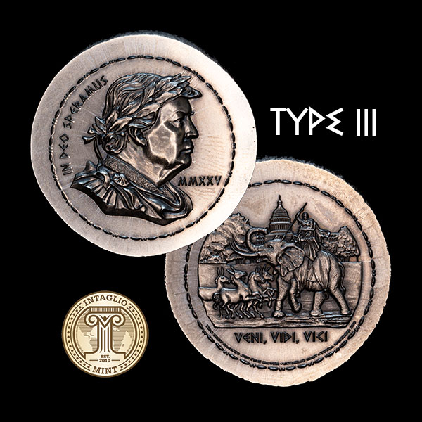 2025 Trump Ancients Collection Type III silver round, laureate portrait and elephant reverse