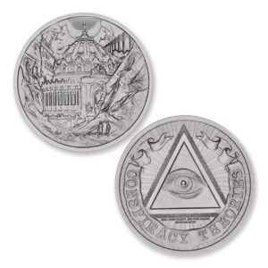 Tartaria silver round with domed architecture and Conspiracy Theories all-seeing eye reverse