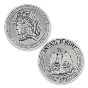 Cuauhtémoc silver round showing an eagle-headdress portrait and the Legado Mexicano eagle, cactus and serpent reverse