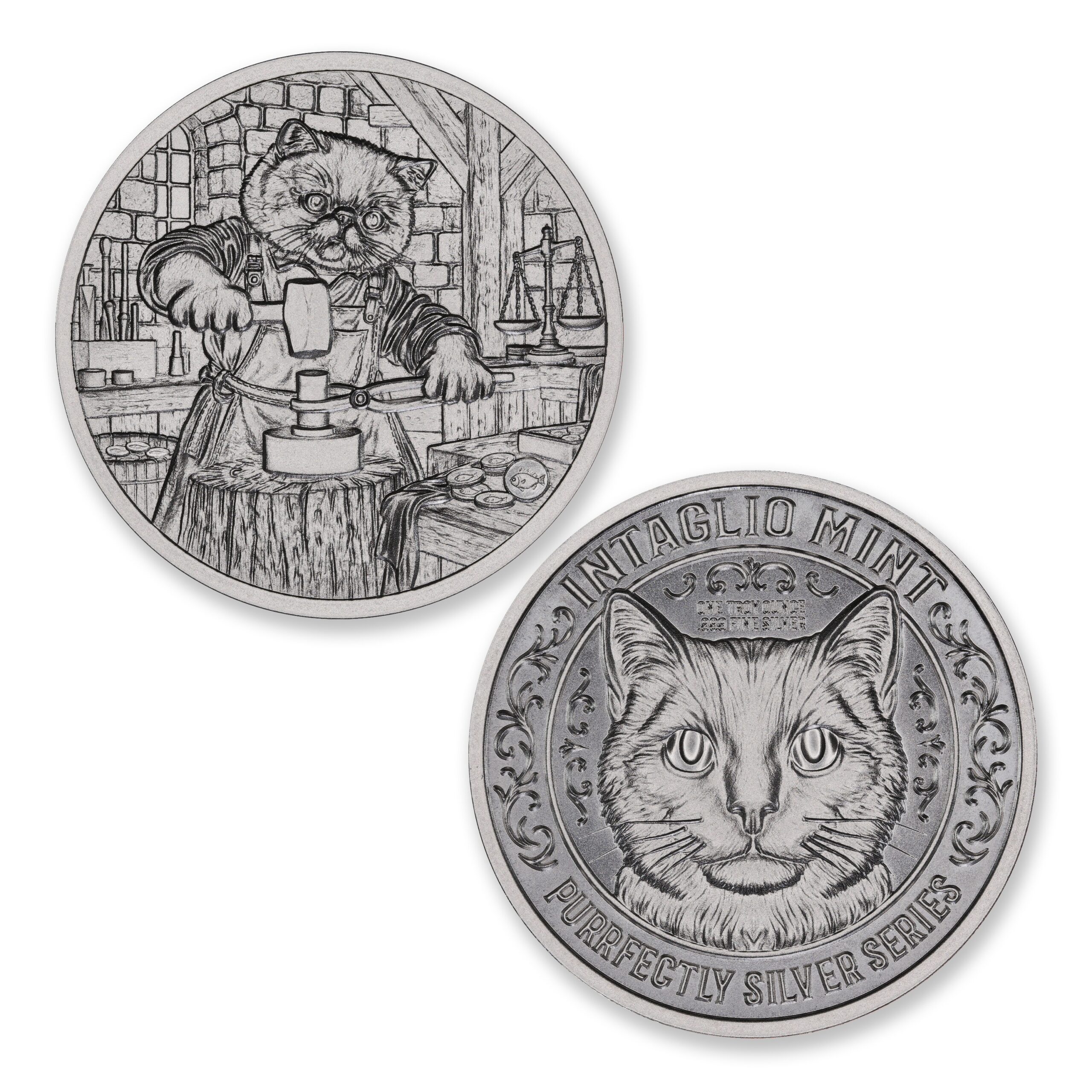 PURRFECTLY SILVER SERIES – COIN MAKER CAT – 1 TROY OUNCE – 39MM - Image 1