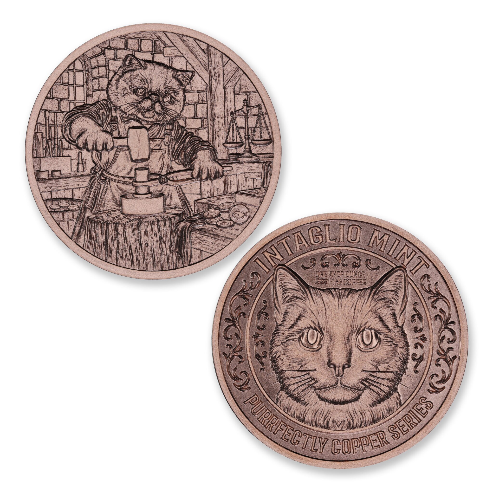 PURRFECTLY COPPER SERIES - COIN MAKER CAT - 1OZ - 39MM - CU