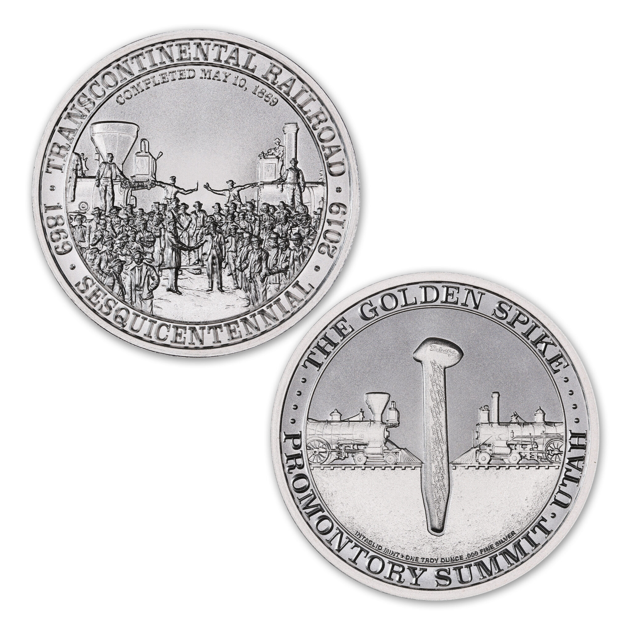 TRANSCONTINENTAL RAILROAD – THE GOLDEN SPIKE – 1 TROY OUNCE – 39MM
